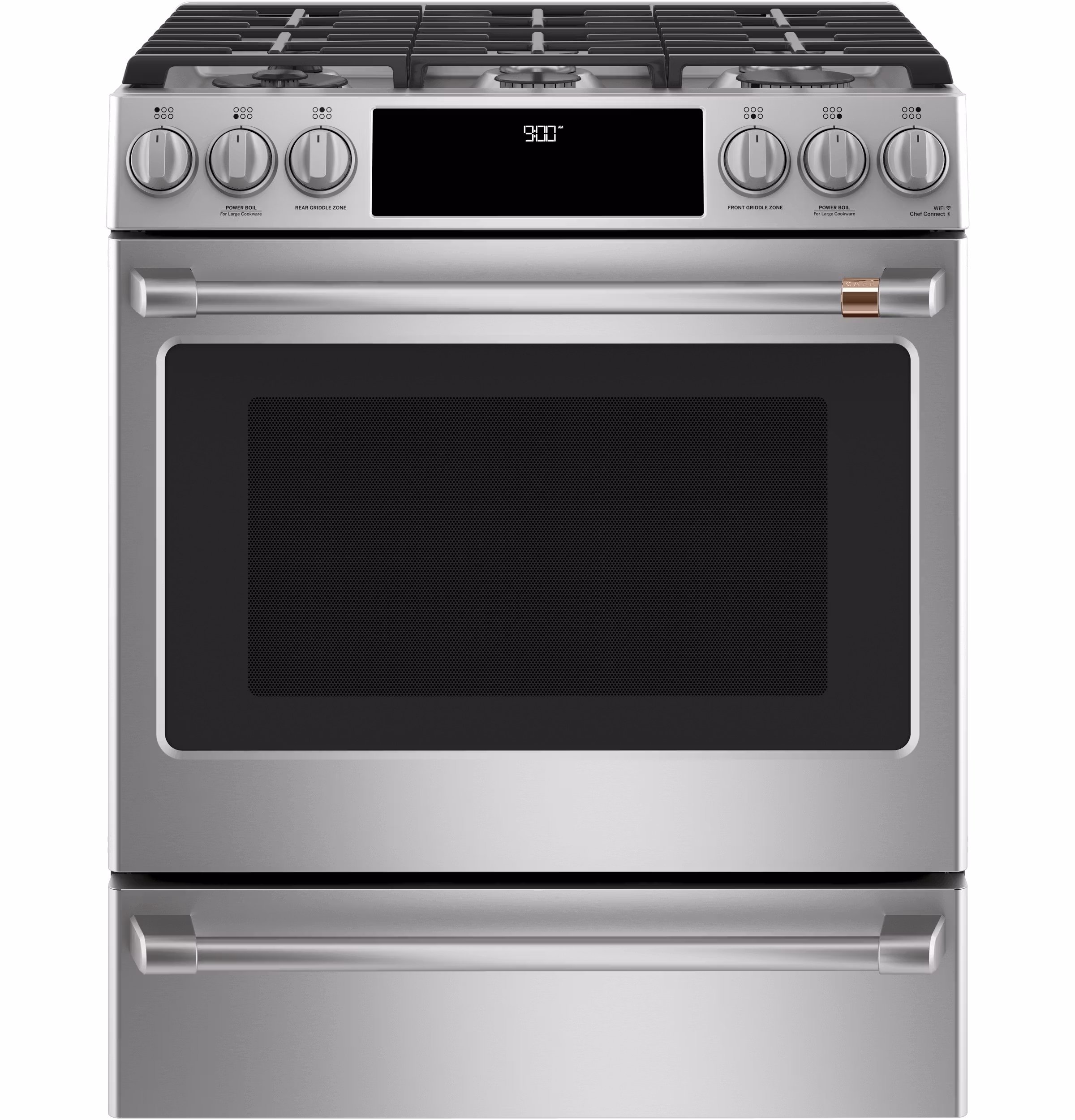 CAF(EBACK)(TM) 30" Smart Slide-In, Front-Control, Dual-Fuel Range with Warming Drawer