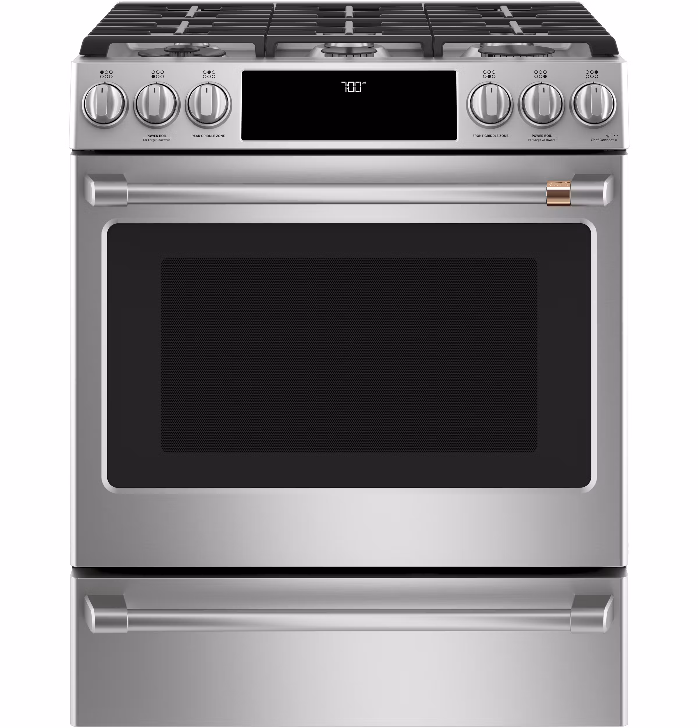 CAF(EBACK)(TM) 30" Smart Slide-In, Front-Control, Gas Range with Convection Oven