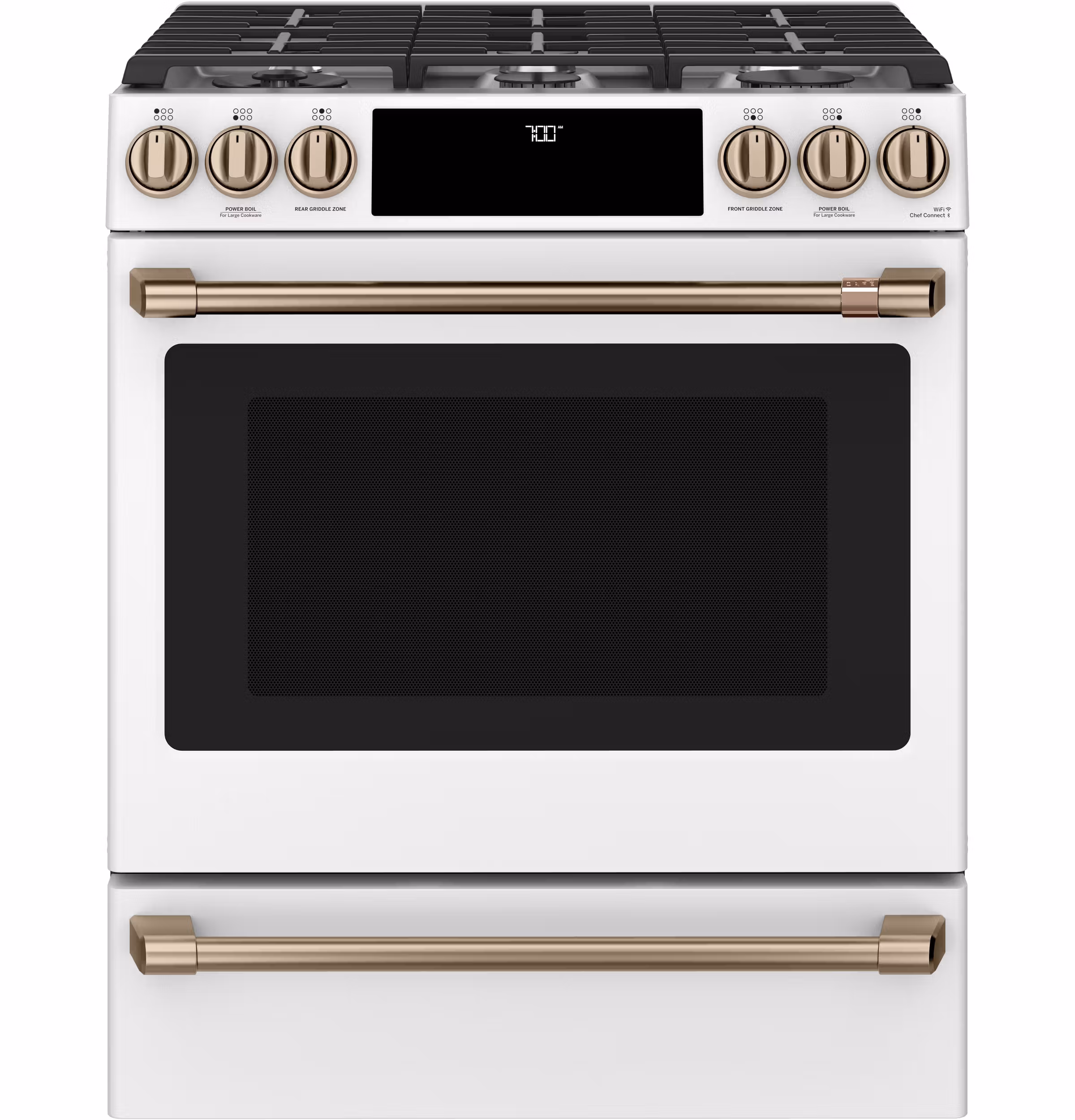 CAFÉ 30" Smart Slide-In, Front-Control, Gas Range with Convection Oven