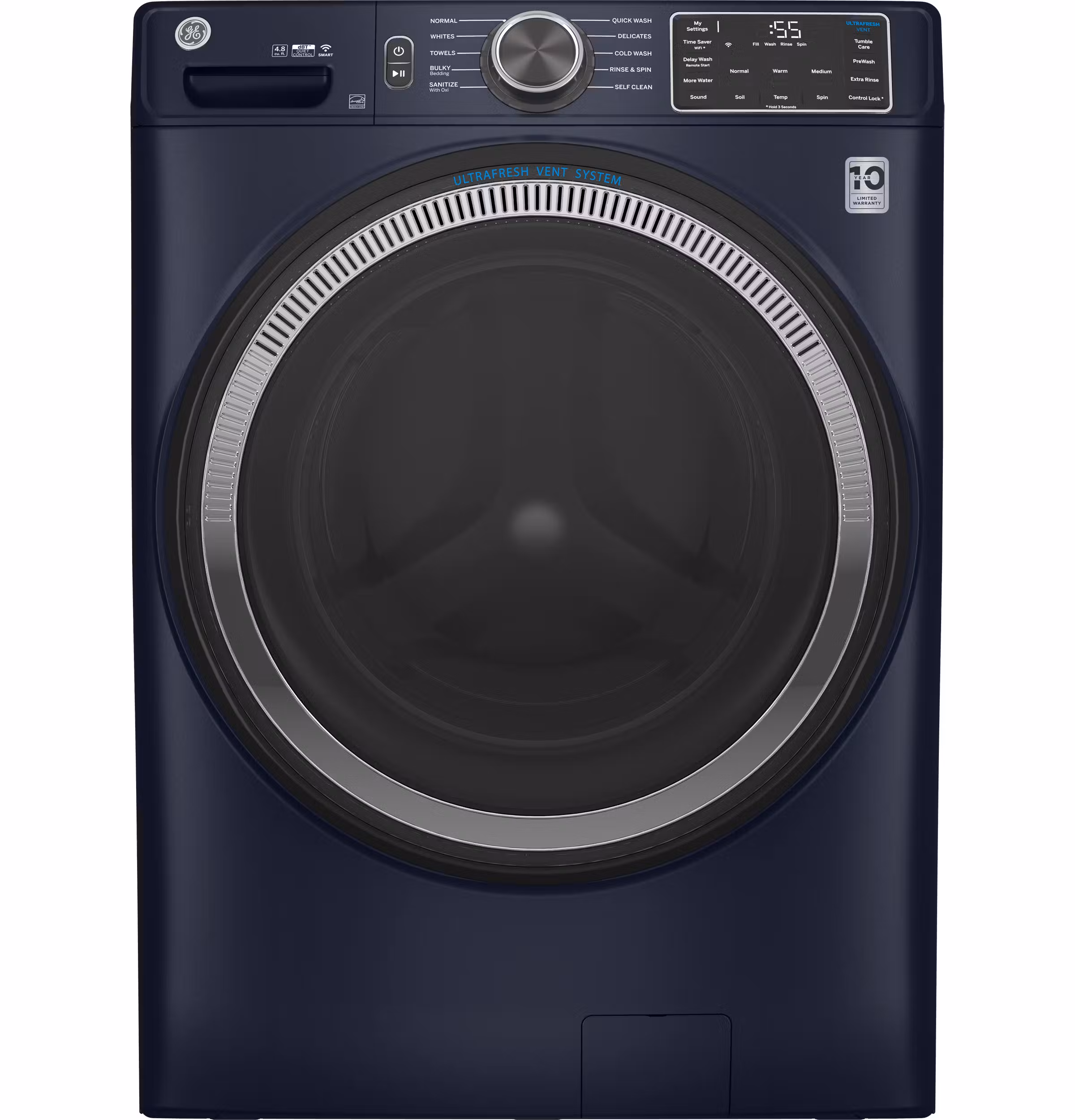 GE(R) ENERGY STAR(R) 4.8 cu. ft. Capacity Smart Front Load Washer with UltraFresh Vent System with OdorBlock(TM) and Sanitize w/Oxi