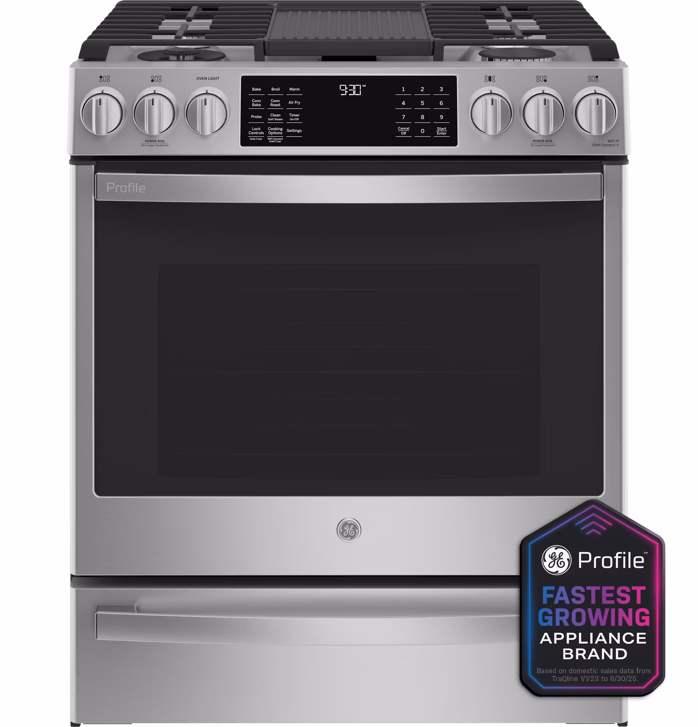 GE Profile(TM) 30" Smart Dual Fuel Slide-In Front-Control Fingerprint Resistant Range