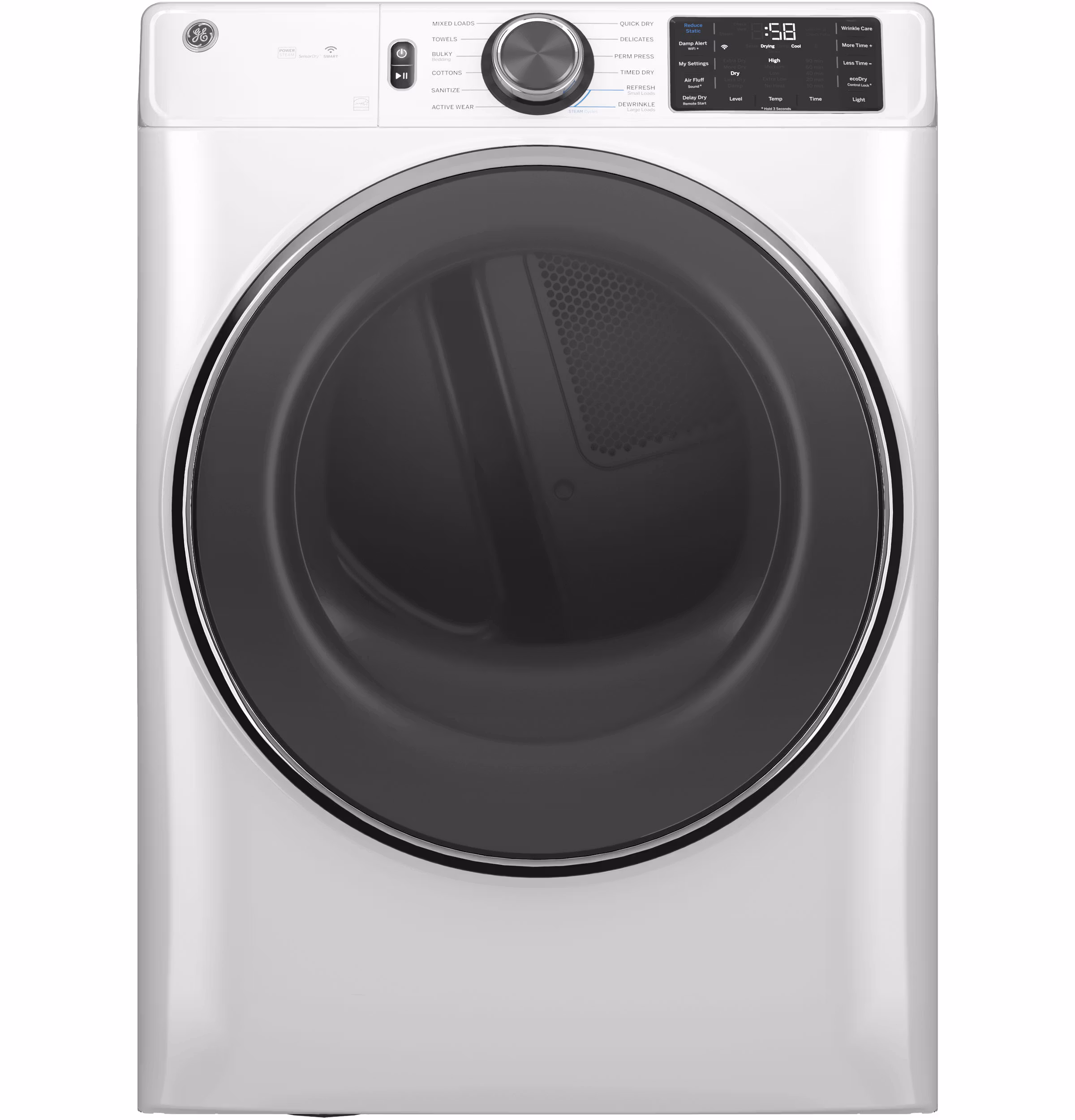 GE(R) ENERGY STAR(R) 7.8 cu. ft. Capacity Smart Front Load Gas Dryer with Steam and Sanitize Cycle