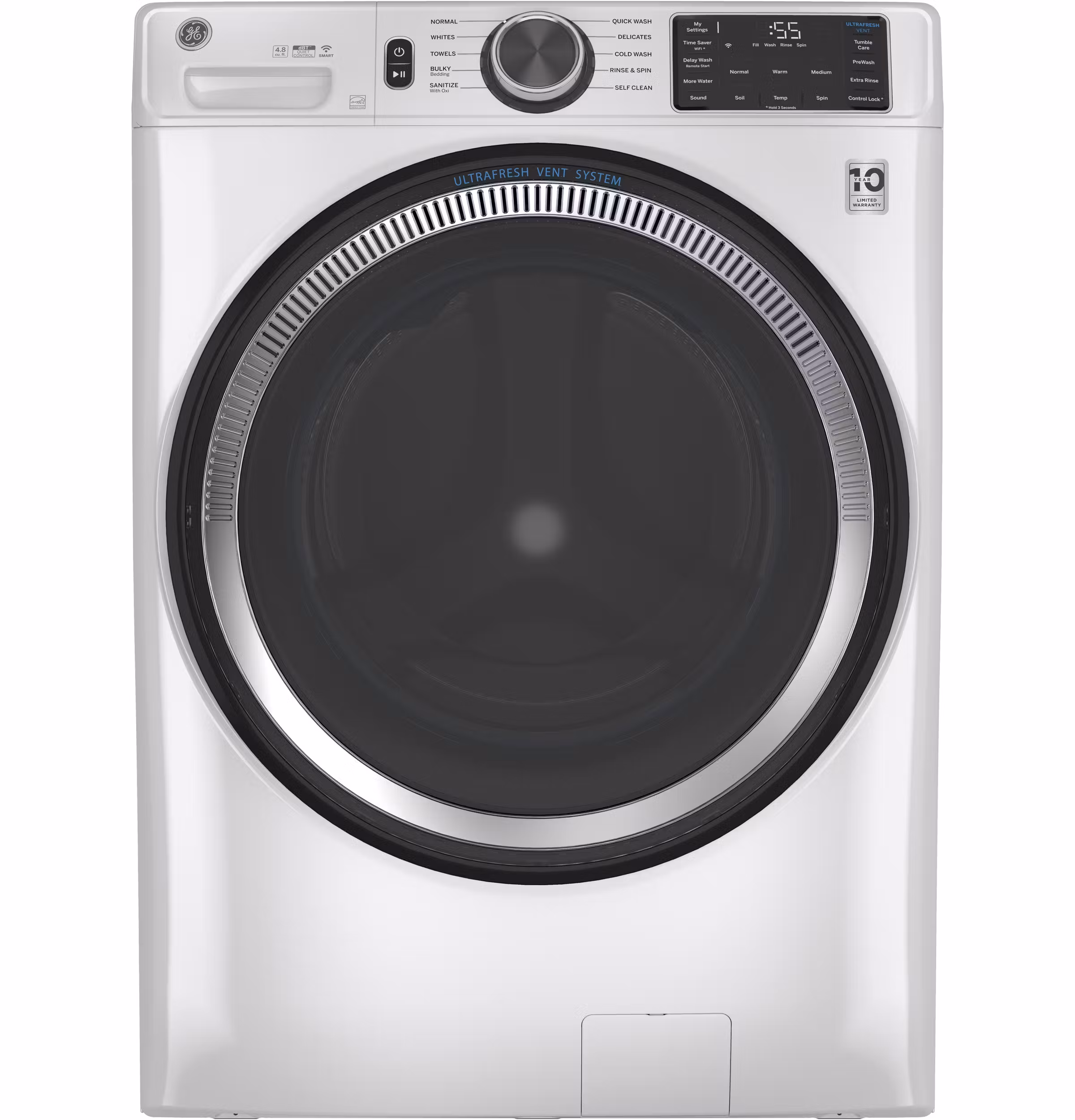GE(R) ENERGY STAR 4.8 cu. ft. Capacity Smart Front Load Washer with UltraFresh Vent System with OdorBlock(TM) and Sanitize w/Oxi