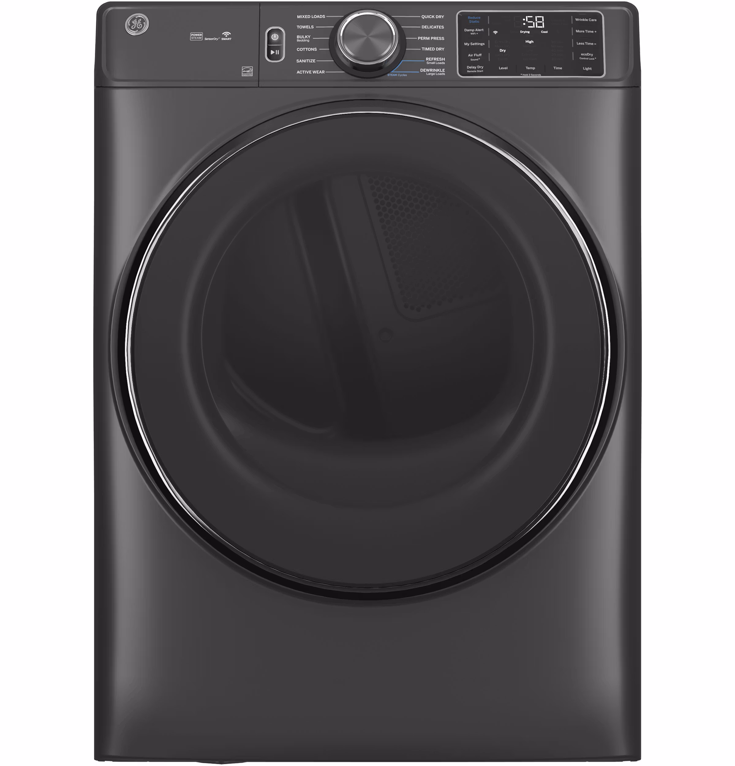GE(R) ENERGY STAR(R) 7.8 cu. ft. Capacity Smart Front Load Electric Dryer with Steam and Sanitize Cycle