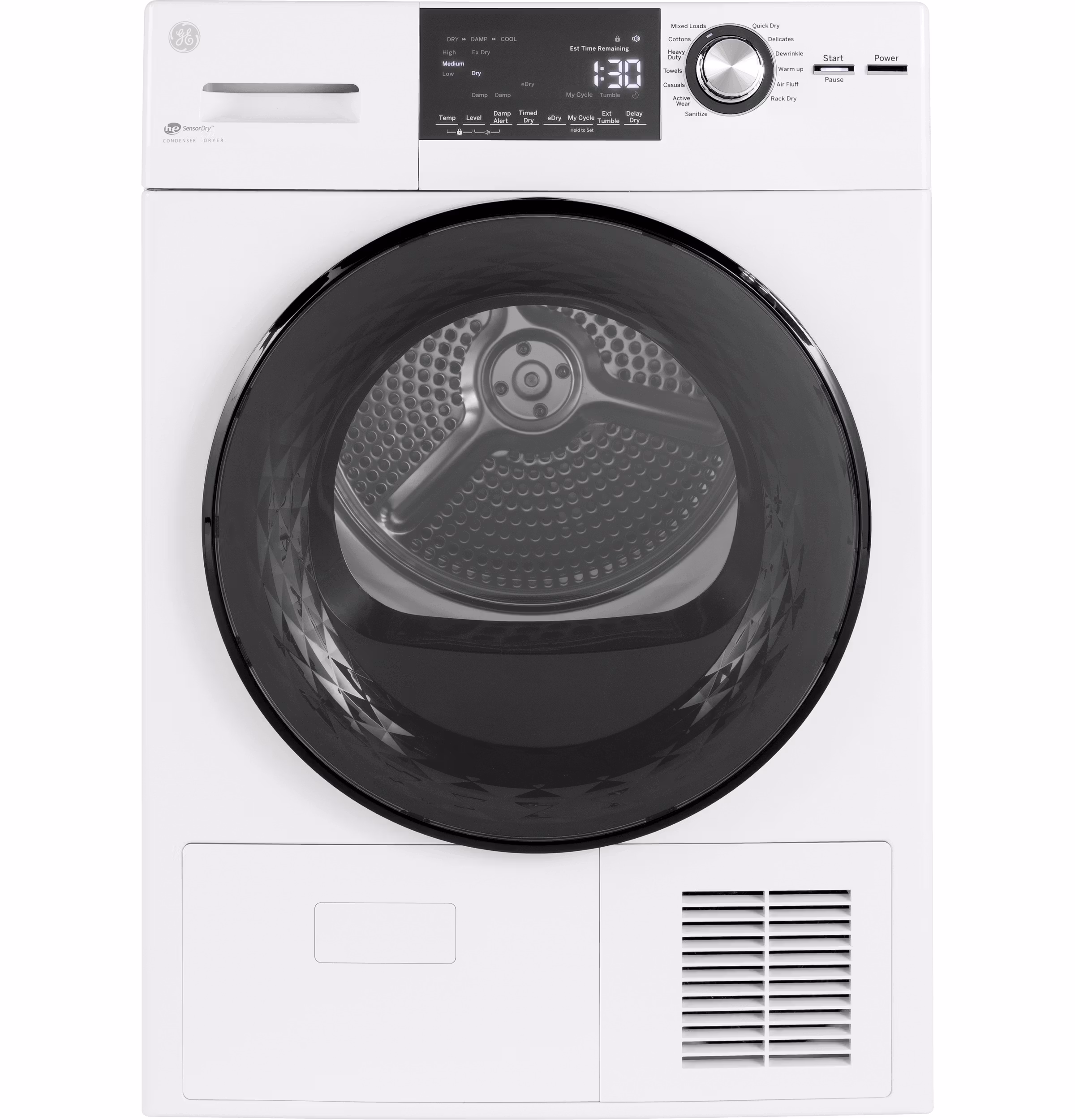 GE(R) ENERGY STAR(R) 24" 4.1 Cu.Ft. Front Load Ventless Condenser Electric Dryer with Stainless Steel Basket