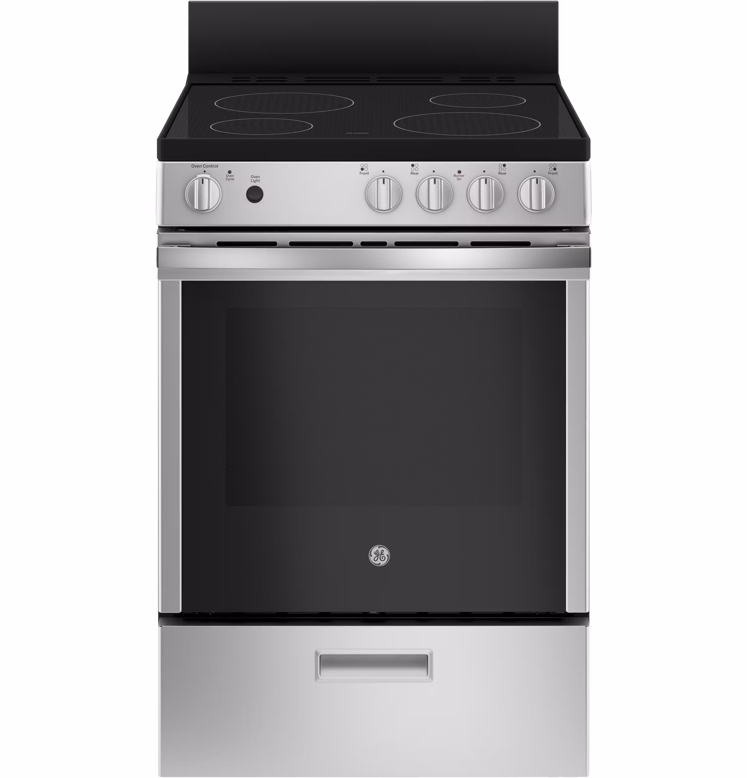 GE(R) ENERGY STAR(R) 24" Free-Standing/Slide-in Front Control Range with Steam Clean and Large Window