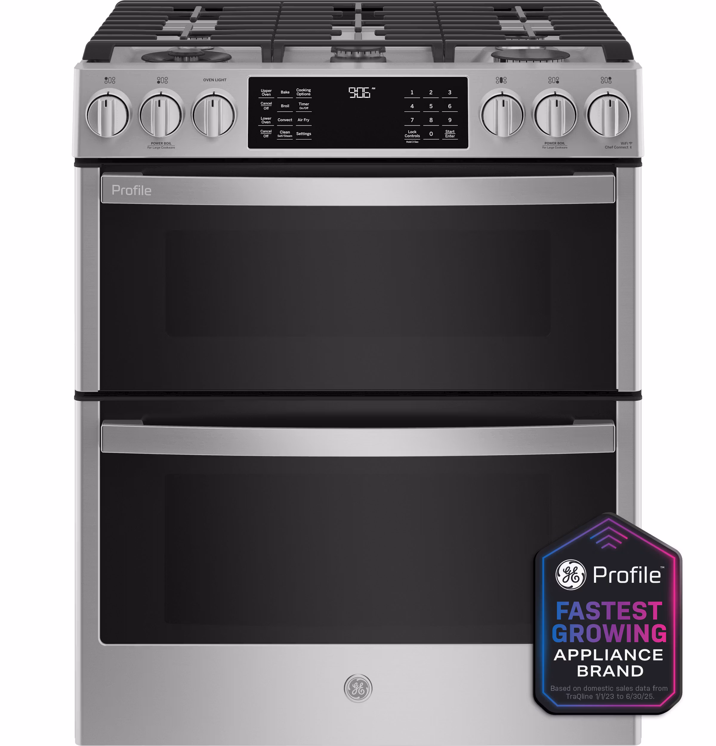 GE Profile(TM) 30" Smart Slide-In Front-Control Gas Double Oven Convection Fingerprint Resistant Range