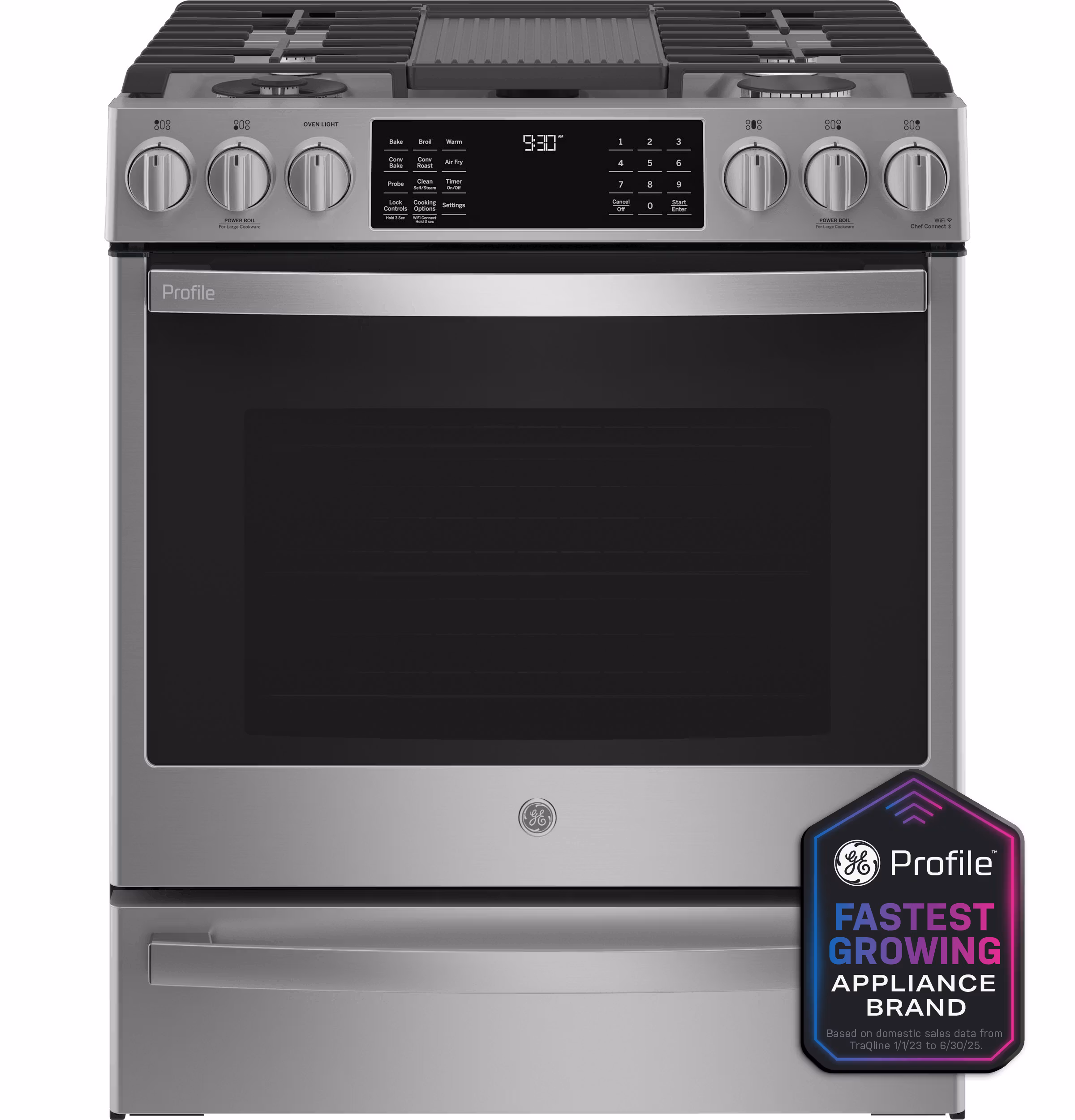 GE Profile™ 30" Smart Slide-In Front-Control Gas Fingerprint Resistant Range with No Preheat Air Fry