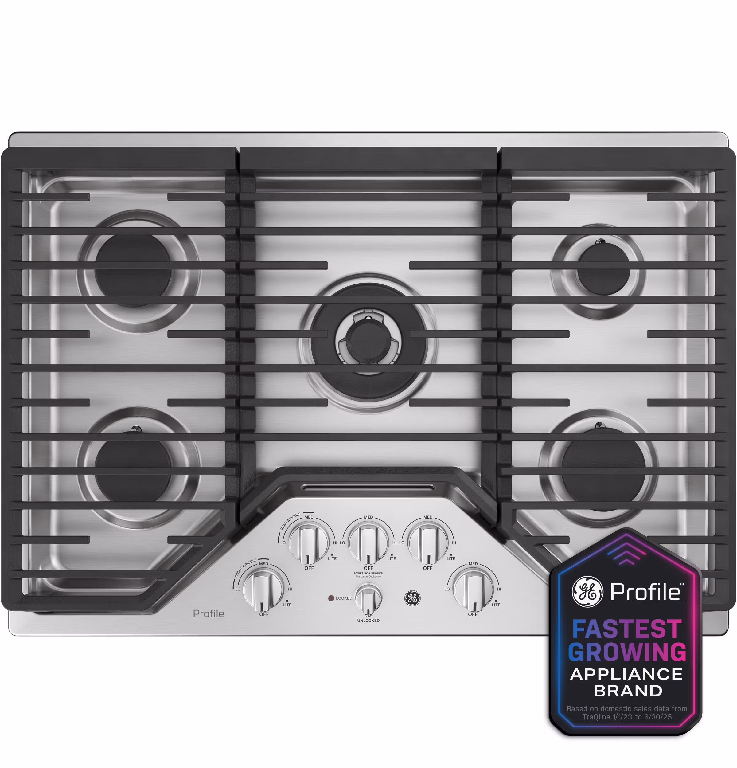 GE Profile 30" Built-In Tri-Ring Gas Cooktop with 5 Burners and Integrated Griddle